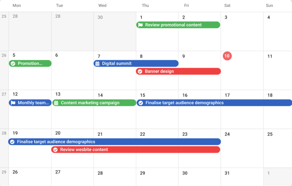 Project scheduling calendar for avoiding scheduling conflicts