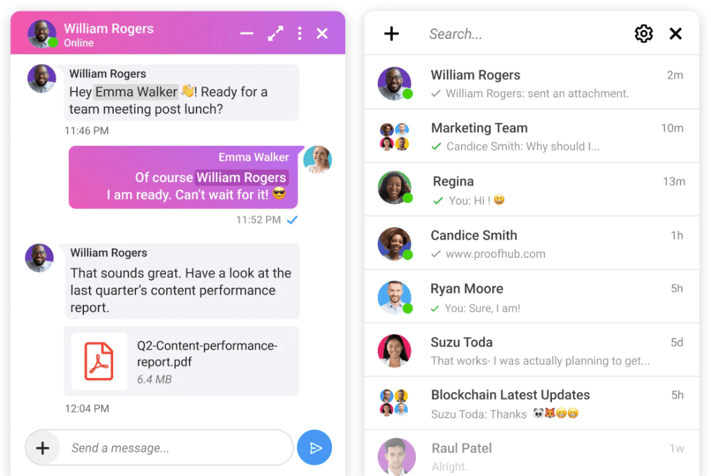 ProofHub in-built chat feature 