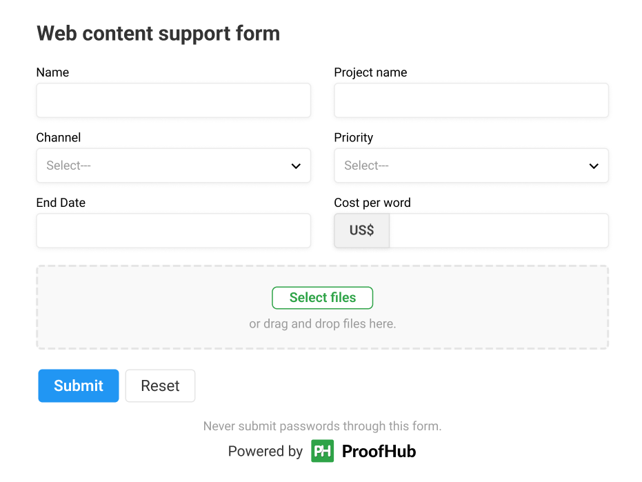 Request Form in ProofHub