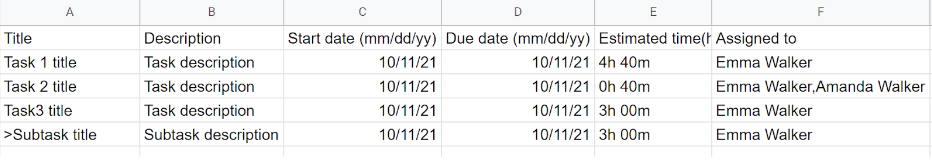 sample CSV