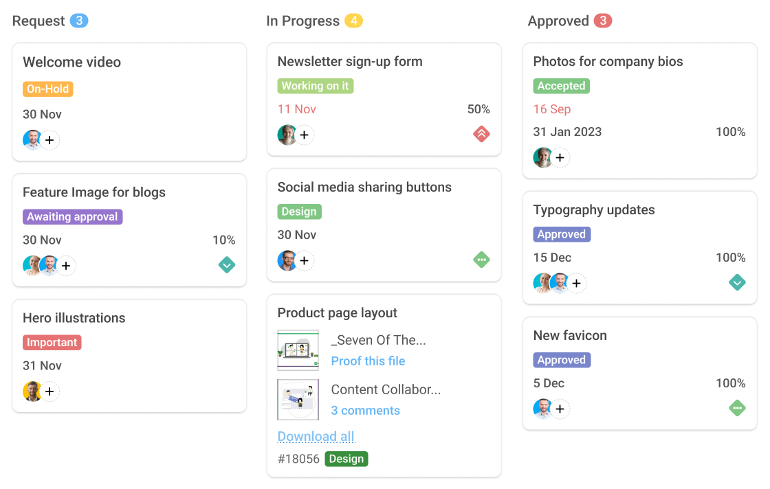 ProofHub board view for effective task management