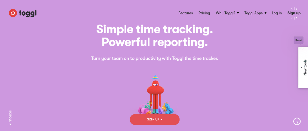 Toggl online collaboration tool with in built time tracking feature